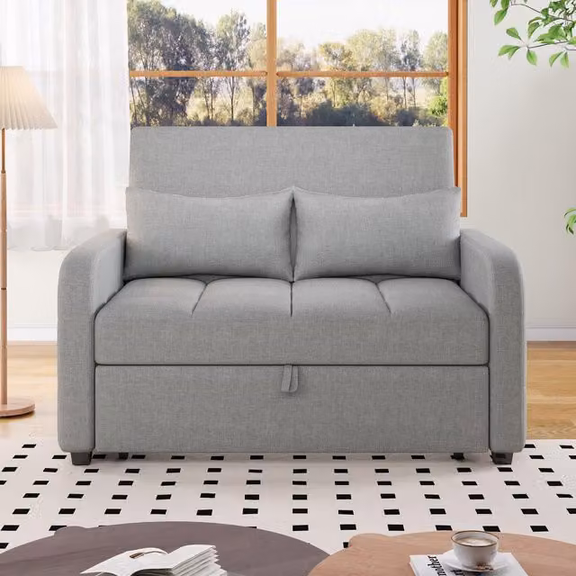 Aosom UK Multifunctional Folding Sofa Bed with Adjustable Backrest and 2 Cushions in Dark Grey, W: 75-180 cm, D: 127 cm, H: 94 cm