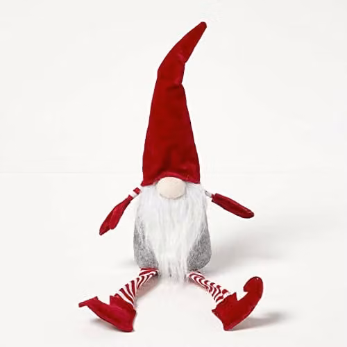 HOMESCAPES Red and White Sitting Santa Christmas Gonk Tabletop Decoration