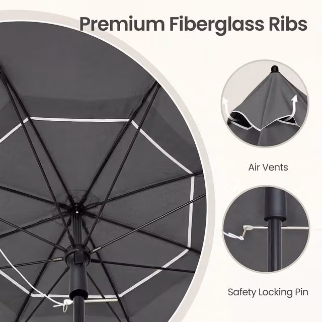 SONGMICS Grey Outdoor Sun Umbrella with UPF 50 Protection and Dual Tilt Function