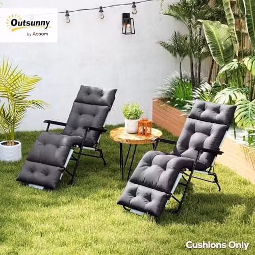 Outsunny Set of 2 Rectangular Sun Lounger Cushions in Grey, W/D/H: 190 x 56 x 10 cm – 2