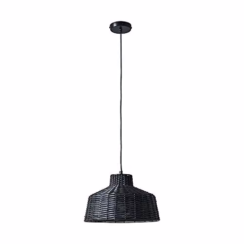 MiniSun Boho Style Black Woven Rattan Cone Pendant Light with Warm White LED Bulb