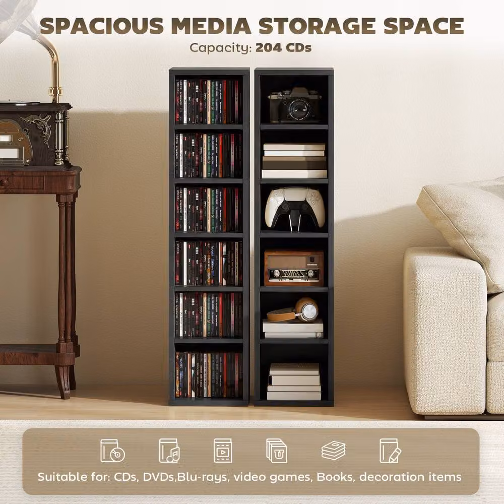 STILVORA Set of 2 Black CD Storage Units with Adjustable Shelves – 5