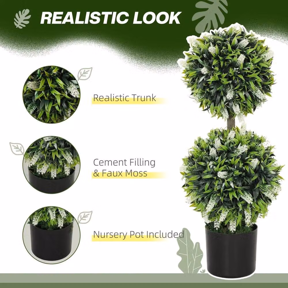 NESTLUNE Set of 2 Green Artificial Potted Trees, H 100 cm x W 15 cm – 4
