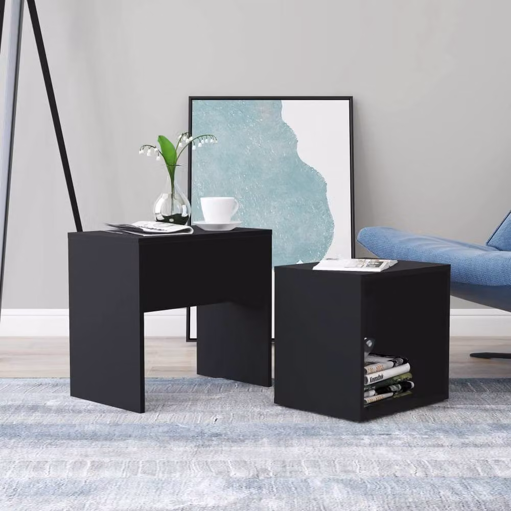 Berkfield Home Black Modern Nested Coffee Table Set in Engineered Wood W/D/H: 48 x 30 x 45 cm – 2
