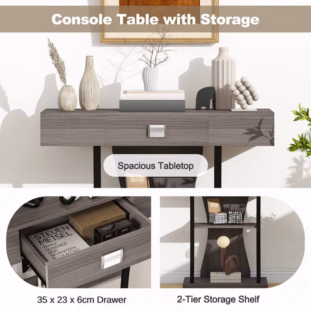 CASART Modern Grey Console Table with Drawer for Living Room or Hallway – 3
