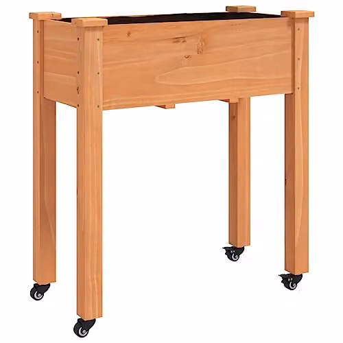 vidaXL Wheeled Planter with Liner in Brown Solid Wood, W: 71 cm, D: 37 cm, H: 80 cm – 1