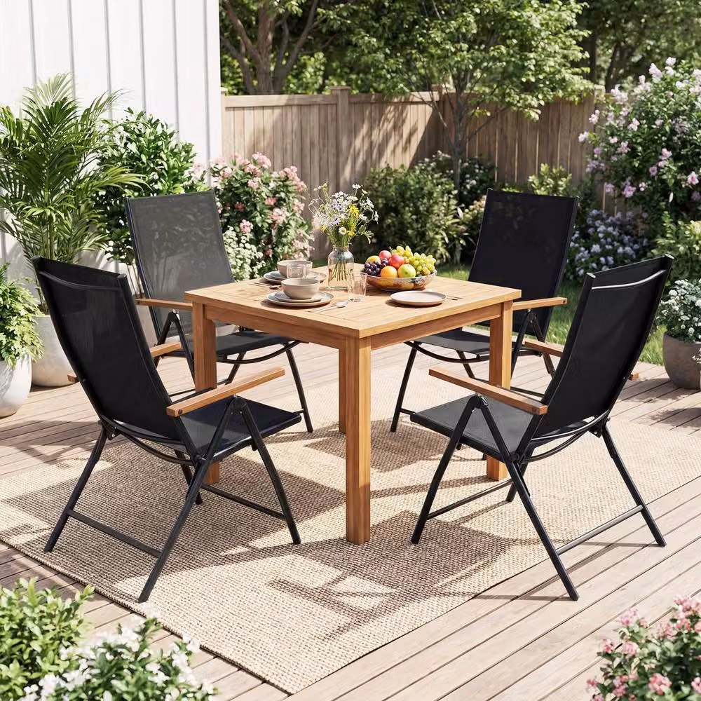 Costway Set of 4 Black Folding Patio Chairs with 5-Position Backrests and Textilene Fabric – 3
