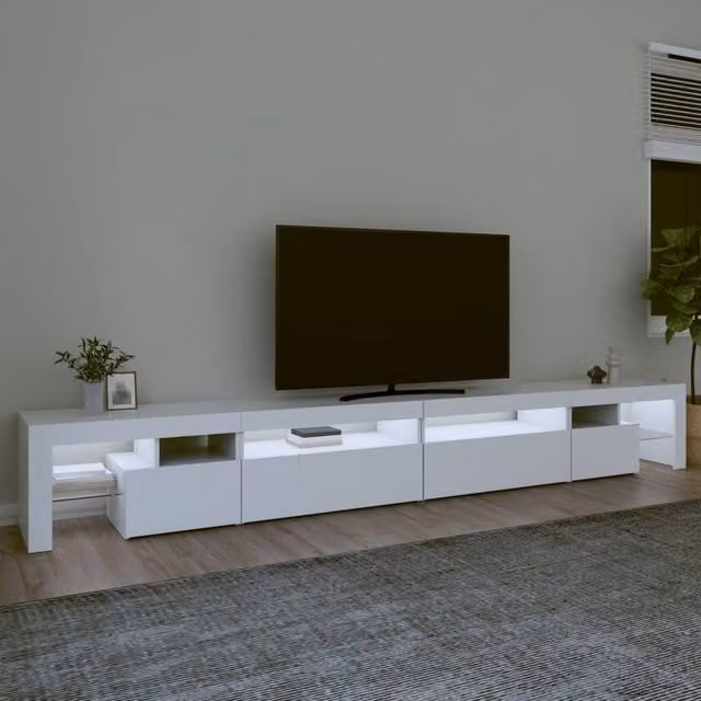 Berkfield Home Modern Glossy White TV Cabinet with LED Lights W/D/H: 290 x 36.5 x 40 cm