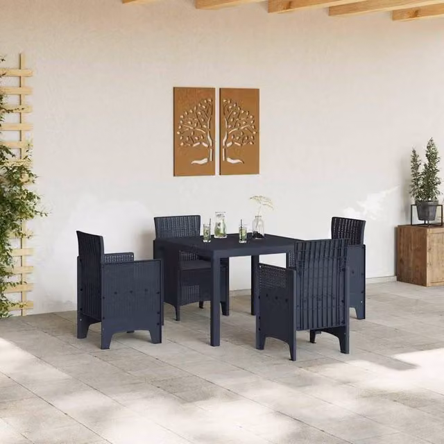 Berkfield Home Modern 5 Piece Garden Dining Set with Anthracite Cushions in Dark Grey Poly Rattan