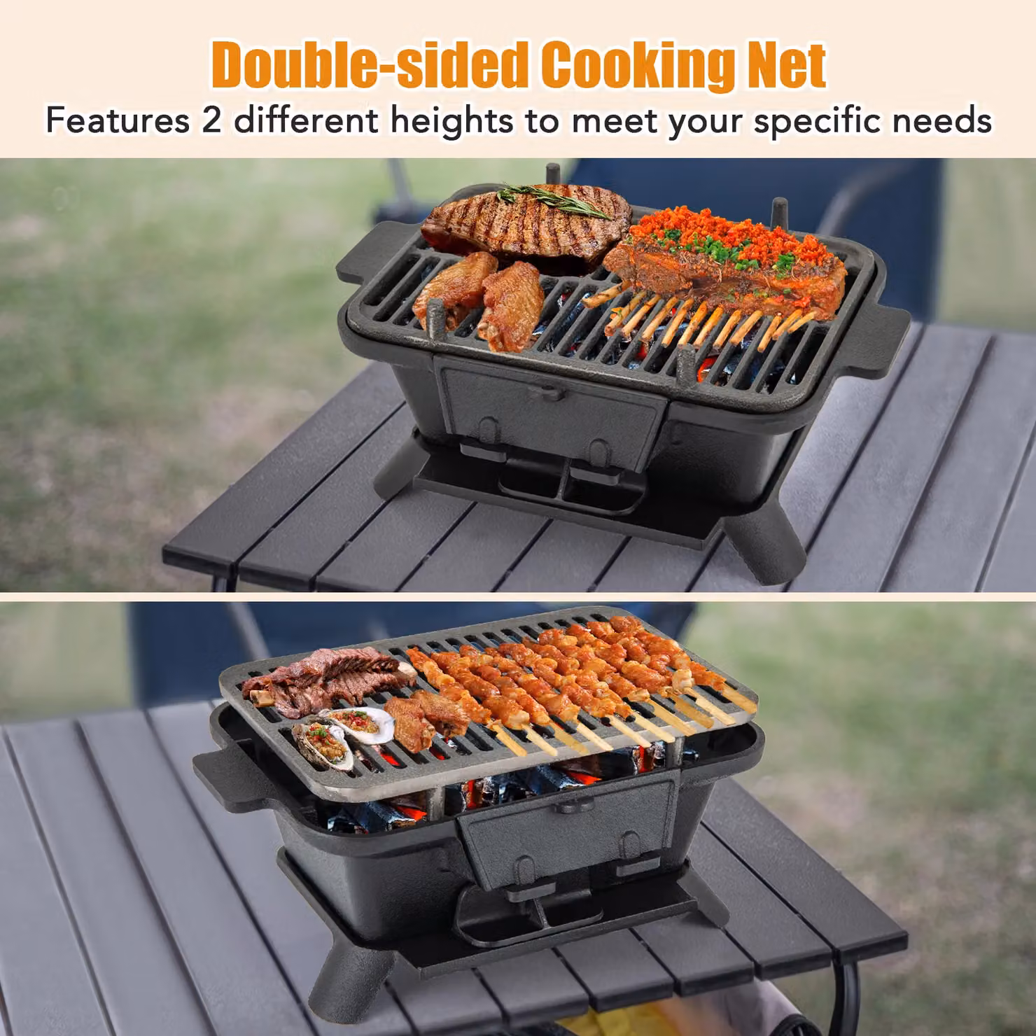 Gymax Portable Cast Iron Charcoal Hibachi Tabletop Grill, Black, W/D/H: 40 x 27 x 18 cm – 5