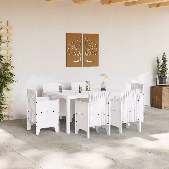 Berkfield Home Modern 7 Piece White Poly Rattan Garden Dining Set with Cushions – 1