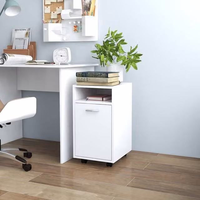 Berkfield Home Modern White Side Cabinet with Wheels and Hinged Doors, W/D/H: 33 x 38 x 60 cm – 1