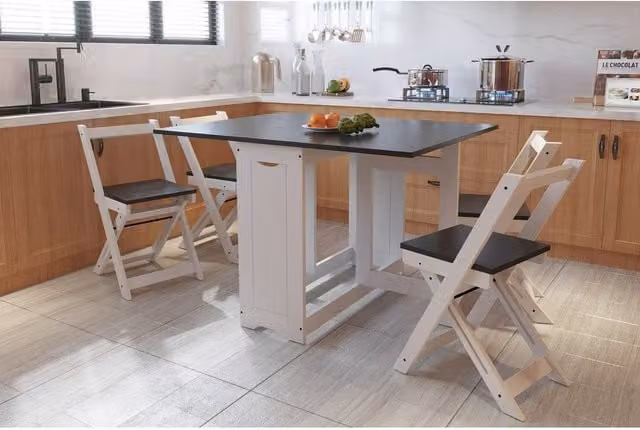 WestWood Grey Folding Rectangular Dining Table and 4 Chairs Set in Pine Wood