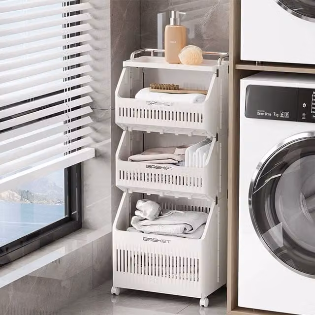 Lifeideas Collapsible Plastic Laundry Trolley in White, Height: 97 cm