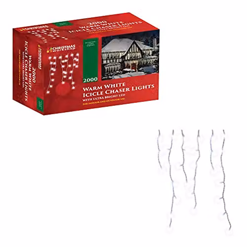 The Christmas Workshop Warm White Icicle LED Christmas Lights, Mains Powered, 2000 LEDs – 1