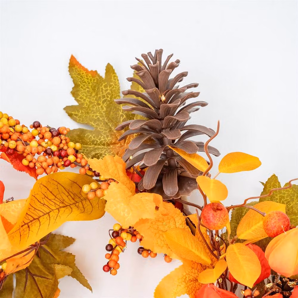 BOSK Pumpkin Ember Orange Autumn Garland with Warm White LED Microbulbs, Length: 182.88 cm, Diameter: 25.4 cm – 2