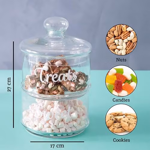 Premier Housewares Stackable Glass Storage Jars, Transparent, 2-Piece Set – 2
