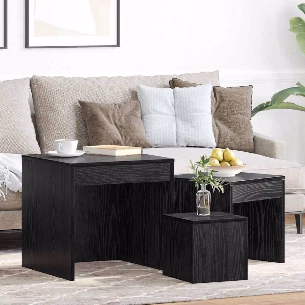 Berkfield Home Set of 3 Nested Square Coffee Tables in Black Oak, W/D/H: 45 x 45 x 45 cm – 2