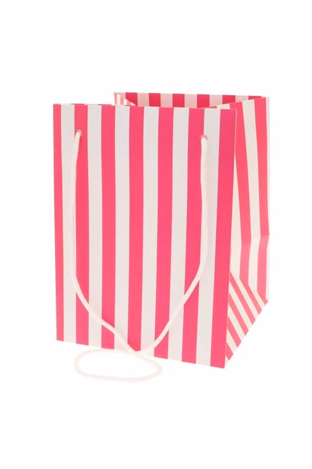 KDMD Hot Pink and White Candy Stripe Paper Hand Tied Party Bags, 10 Pack – 2