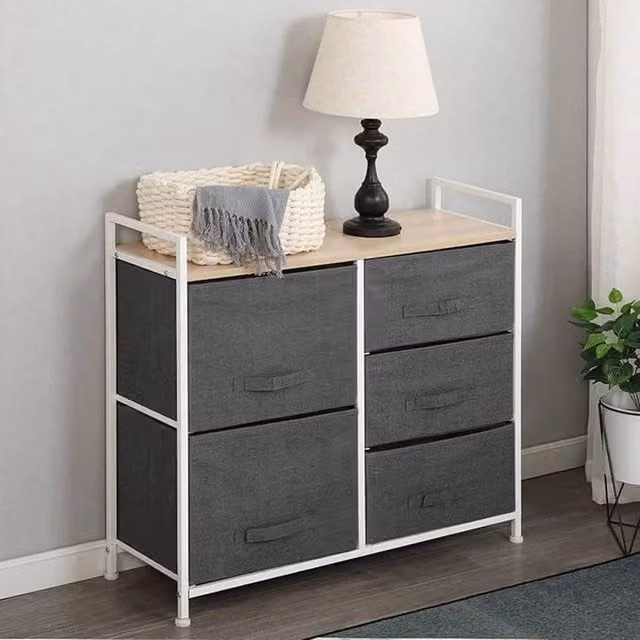 FORGEVIO 5-Drawer Fabric Storage Cabinet in Dark Grey