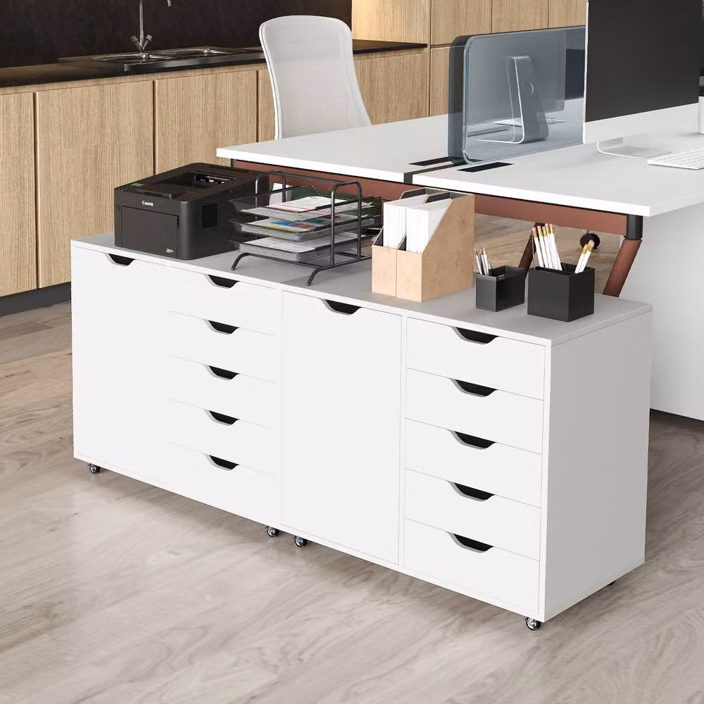 Costway Mobile 5-Drawer Chest with Adjustable Shelf in White – 6