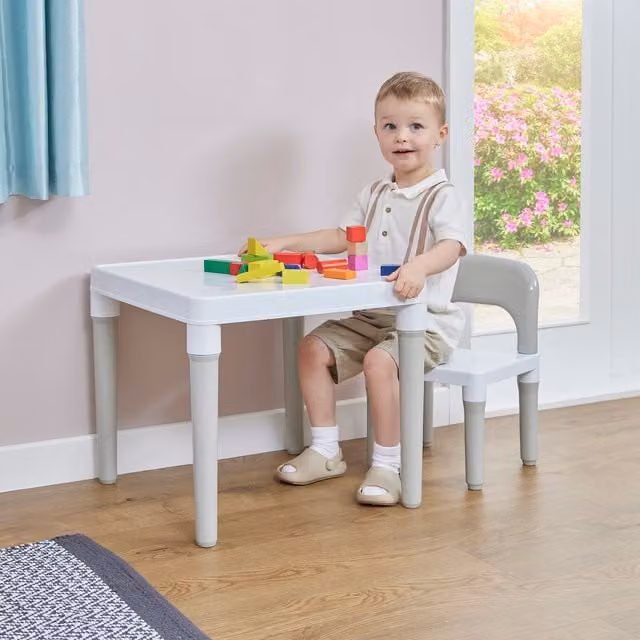 Liberty House Toys Kids Table and Chair Set in White and Grey