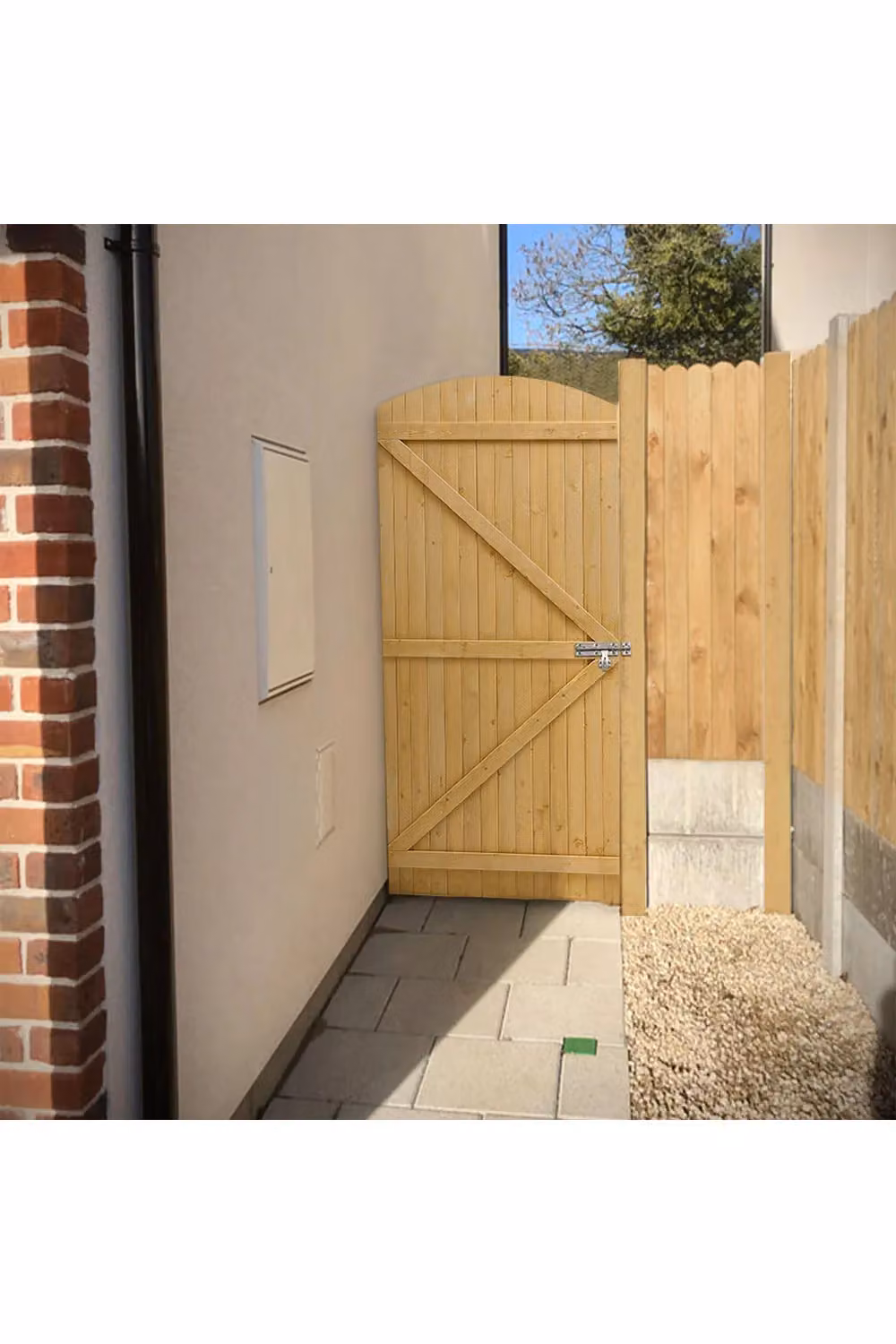 Living and Home Brown Wooden Arched Top Swing Garden Gate, W: 105 cm, H: 180 cm – 3