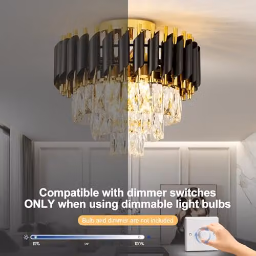 Harper Living Modern Crystal Ceiling Light with 3 Tiers in Black and Gold Finish – 3