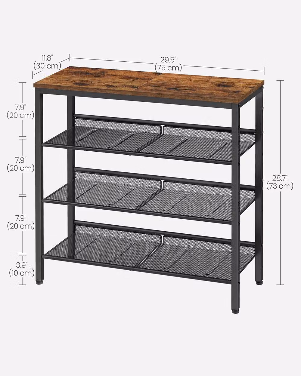 VASAGLE Adjustable Industrial Shoe Rack with Steel Frame and MDF Shelves in Brown – 3