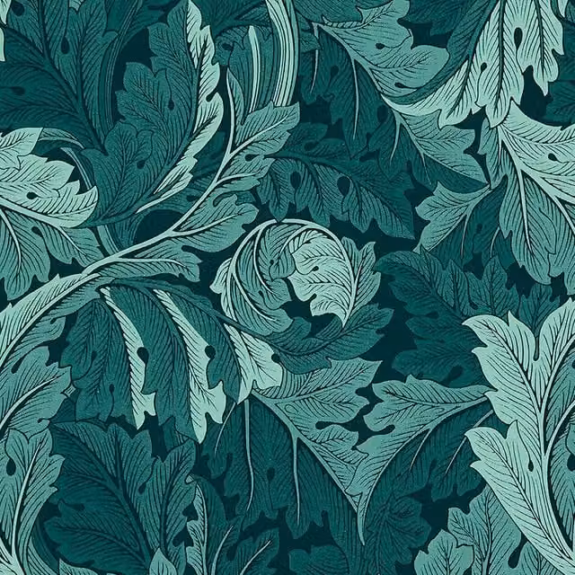 William Morris Acanthus Jacquard Fabric in Petrol Teal