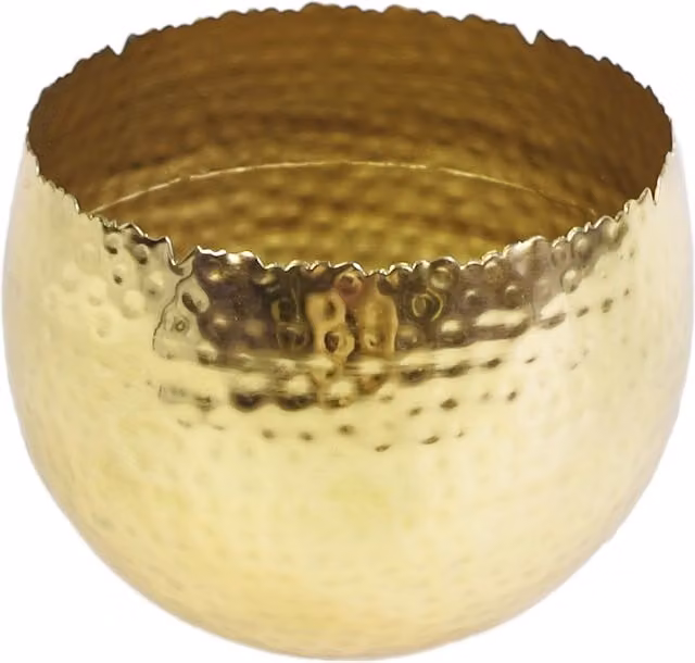 Leaf Large Round Metal Hammered Tabletop Planter in Yellow Gold