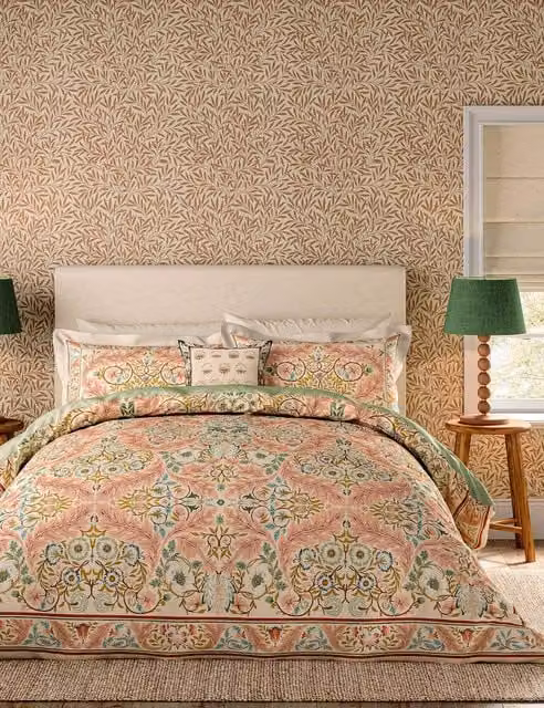 Morris & Co Earthly Paradise Floral Cotton Percale Bedding Set, Multicolour, W: 180 cm, L: 200 cm