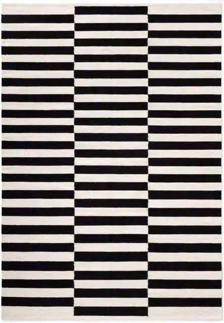 THE RUGS Vika Handwoven Wool Striped Reversible Rug in Black, W: 80 cm, L: 150 cm – 1