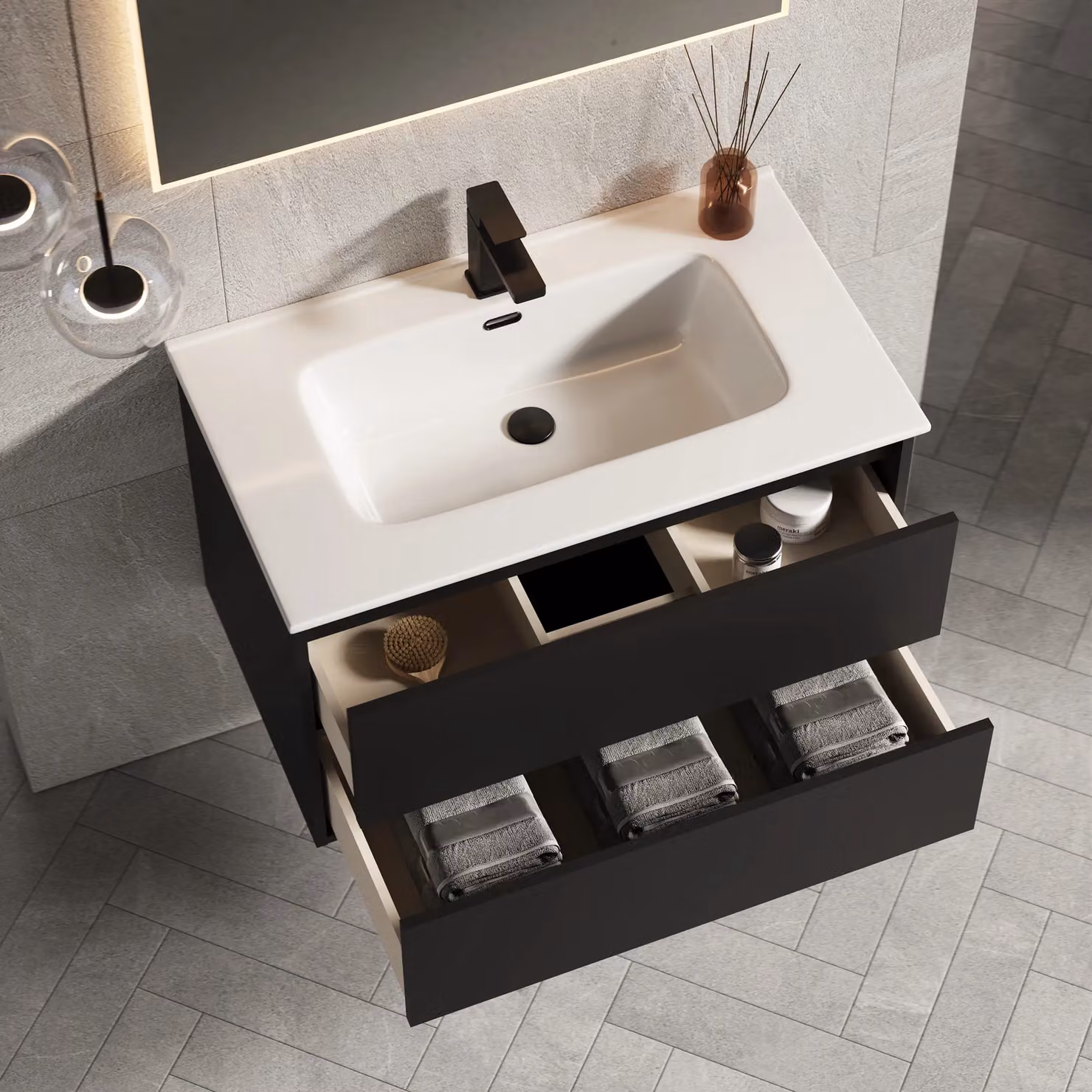 Banyetti Venti 800mm Wall Hung Vanity Unit with Athena Basin, Matt Black – 3