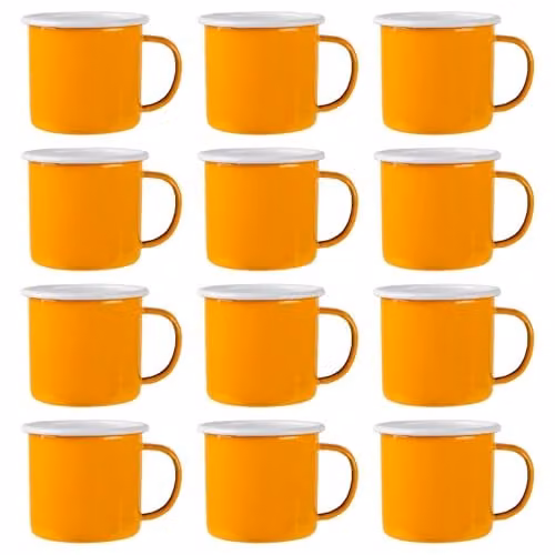 Argon Tableware Enamel Mugs, Yellow, Set of 12, 375ml