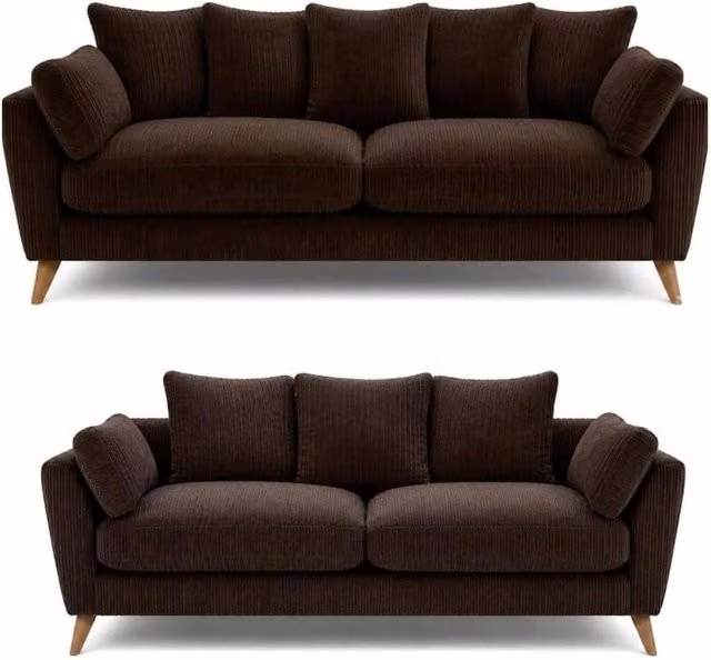SOFASELECTION UK Harlow Brown Jumbo Cord 3+2 Seater Sofa Set with Scatter Cushions and Solid Wood Frame