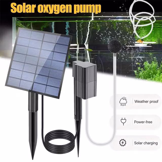 FLAVORA Solar Aquarium Air Pump Aerator, Black, 7V 2.5W Adjustable