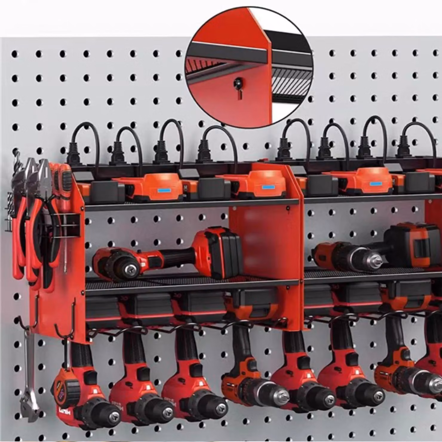 Xample Wall Mounted Power Tool Organizer Storage Rack in Black and Red – 2