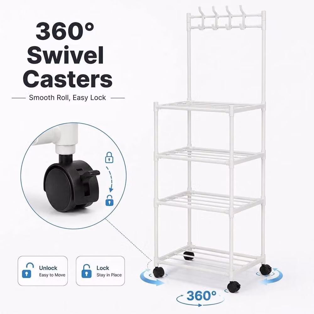 EONLION White 4 Tier Metal Shelving Unit with Wheels for Kitchen or Bathroom – 2