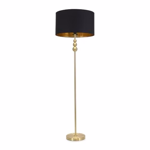 ValueLights Marissa Modern Floor Lamp with Black and Gold Stacked Ball Design and Fabric Shade