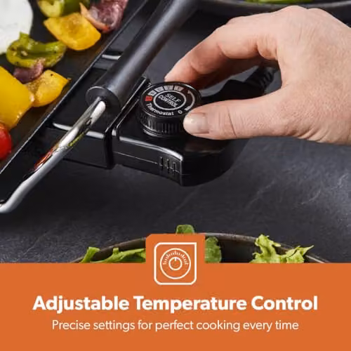 Geepas Electric Teppanyaki Table Top Grill and Non-Stick Griddle in Black with Adjustable Thermostat – 9