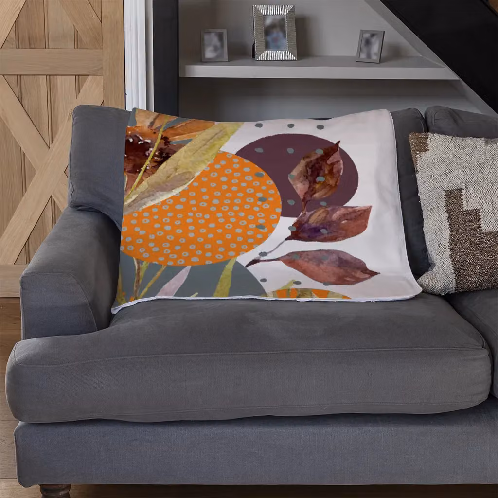 Benjamin Tate Design Orange Geometric Fleece Blanket in Sand and Multicolour, W/H: 120 x 150 cm – 3