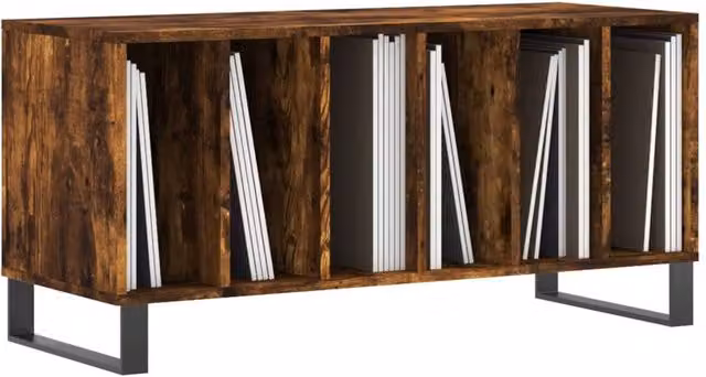 Berkfield Home Record Cabinet in Smoked Oak Brown, W/D/H: 100 x 38 x 48 cm