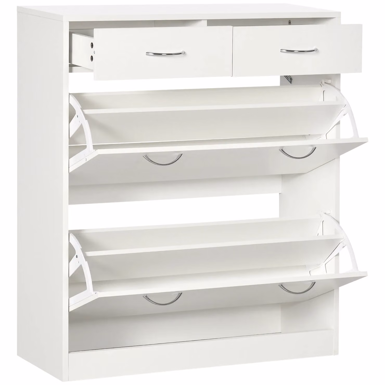 HOMCOM Modern White Shoe Storage Cabinet with Tilting Compartments and Internal Shelves H 91.5 x W 80.0 cm – 2