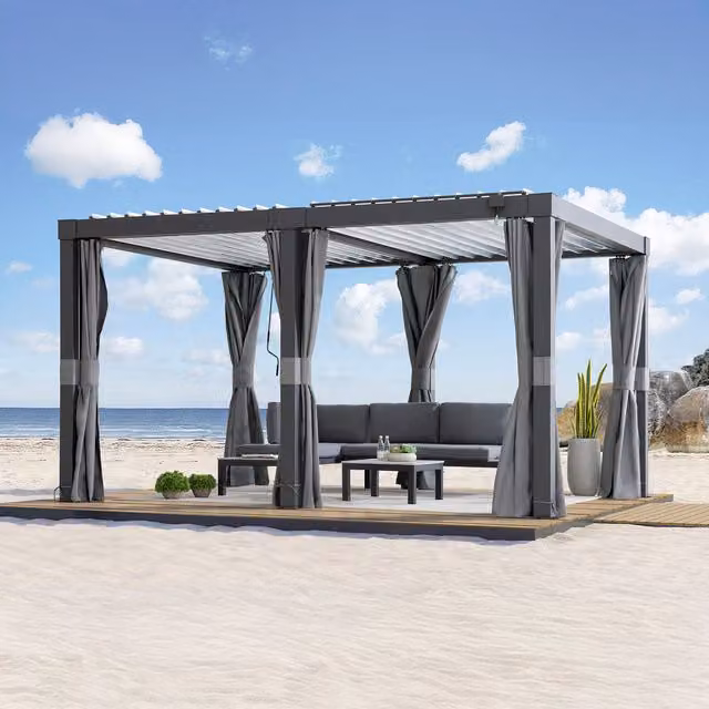 Sunjoy Solar LED Louvered Adjustable Aluminium Hardtop Gazebo in Anthracite