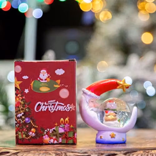 SHATCHI Christmas Mini Snowglobe Water Ball with Santa, Reindeer, Snowman and Teddy Scene, Multicolour Moon Shape Base, W/D/H: 5.5 x 5.5 x 7 cm – 2