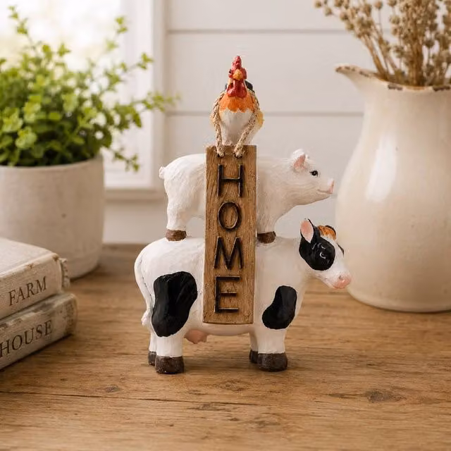 Country Living Resin Stacking Farm Animals Tabletop Decor in White