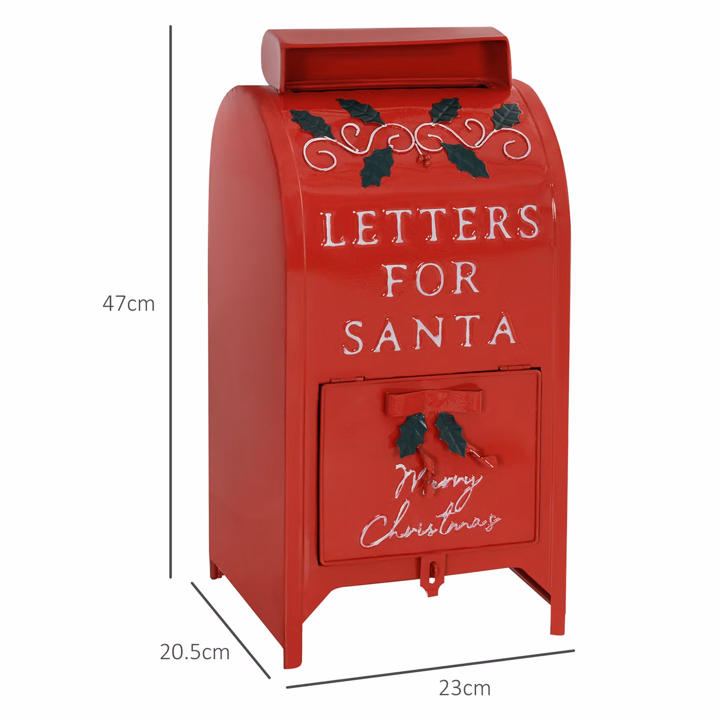 HOMCOM Red Christmas Post Box for Santa Letters, Freestanding or Wall Mounted Metal Decoration – 2