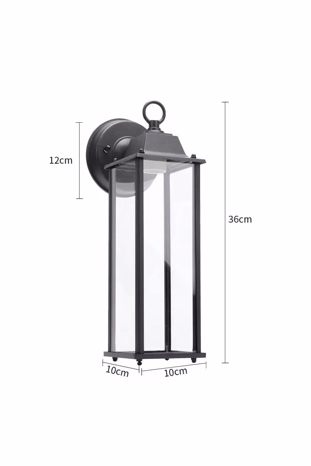 Living and Home Black Metal Outdoor Waterproof E27 Wall Lantern with Transparent Glass – 3