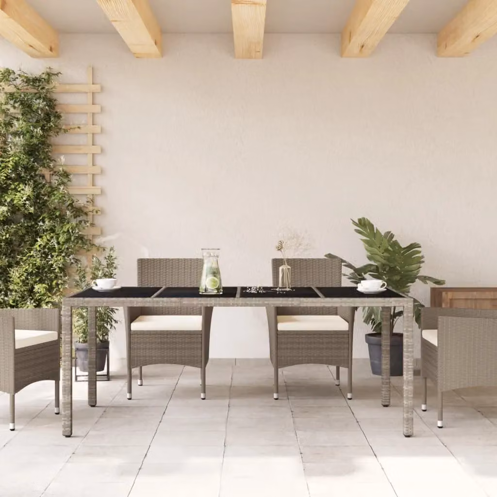 Berkfield Home Garden Table with Glass Top in Light Grey Poly Rattan, W/D/H: 190 x 90 x 75 cm – 3